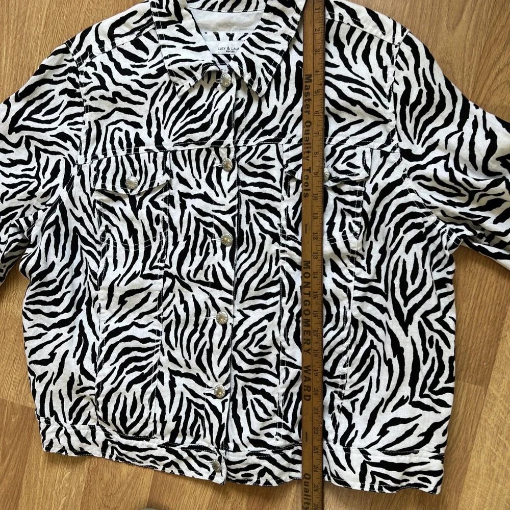 Anthropologie Lucy & Laurel 100% Linen Light Jacket Plus Size 3X‎ Trucker Zebra